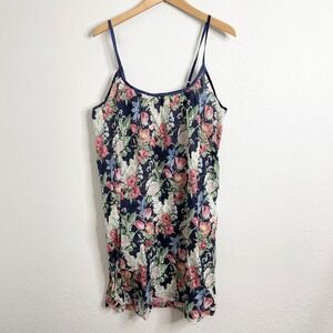 Papinelle Floral Nightgown Slip Dress Navy Blue Pink‎ White Cotton Size L